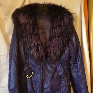Purple Pellessimo Coat Car Length Genuine Fox Trim